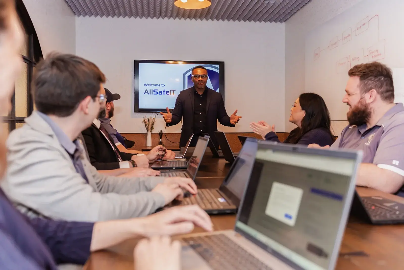 Business team participating in security awareness training to prevent cyber attacks